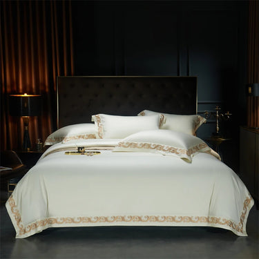 Luxury Grey Gold Embroidered 1400TC Egyptian Cotton Soft Silky Hotel Bedding Set